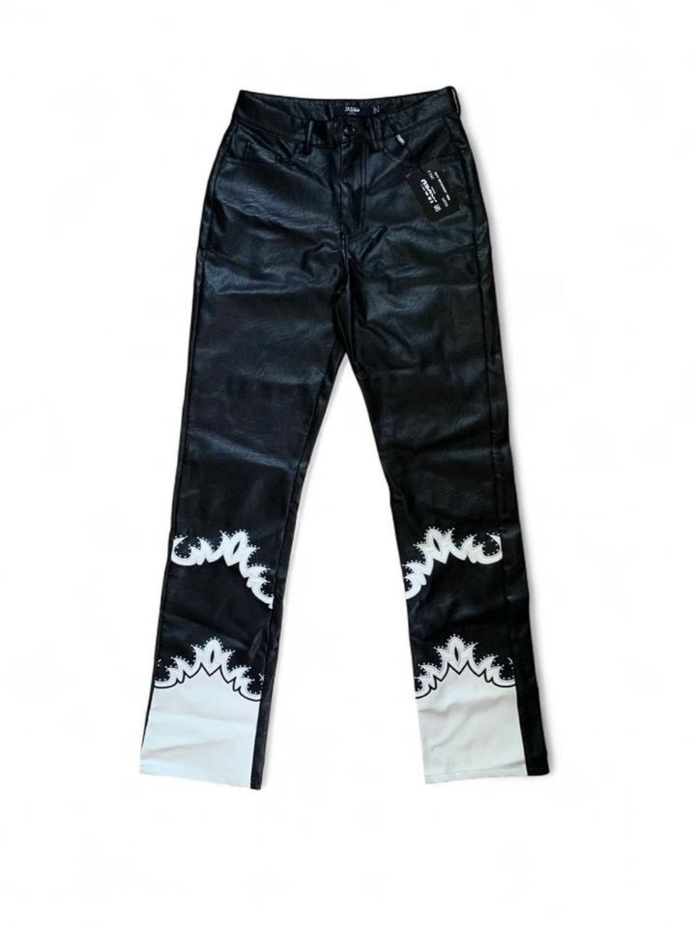 NWT Jaded London Faux Leather Western-Inspired Pants with White Graphic Cuffs